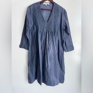 JP and Mattie Fabienne Dress Slate Grey Pintuck Ruffled Flowy Boho Popover Small